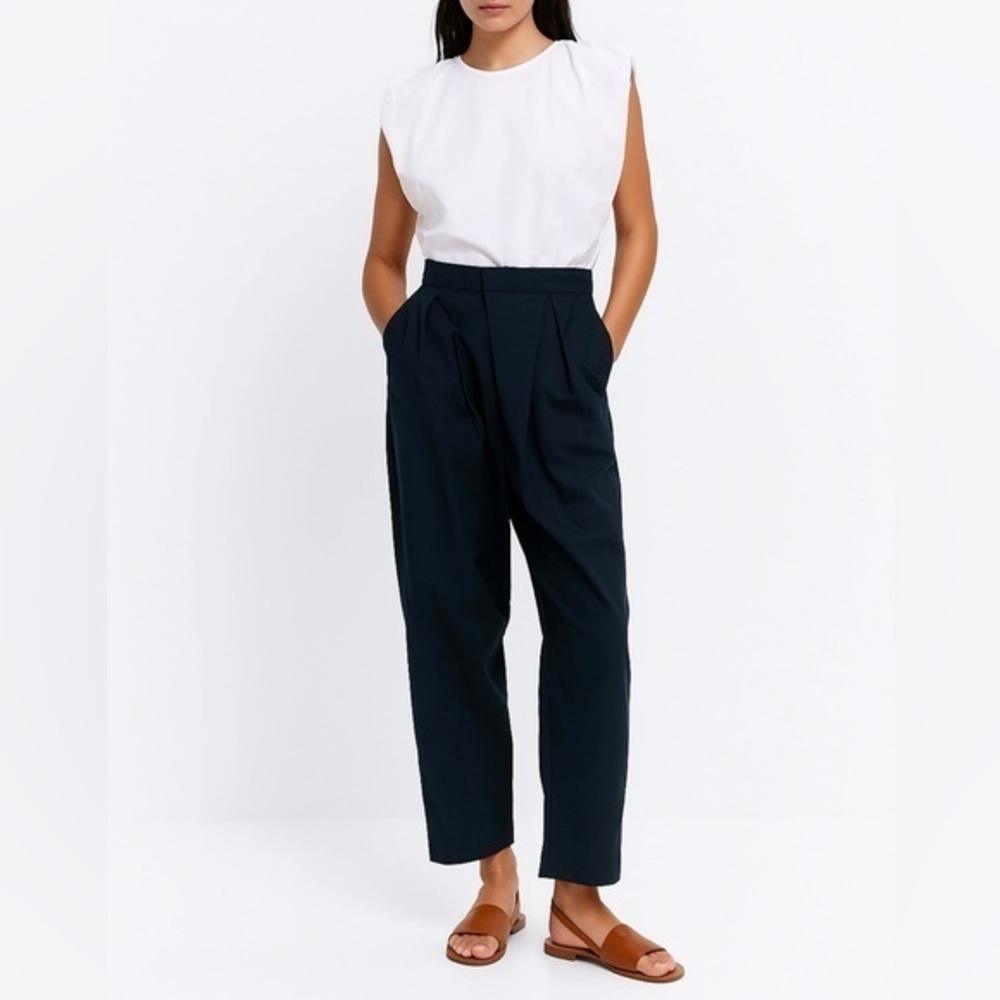 Zara white and navy poplin mixed jumpsuit